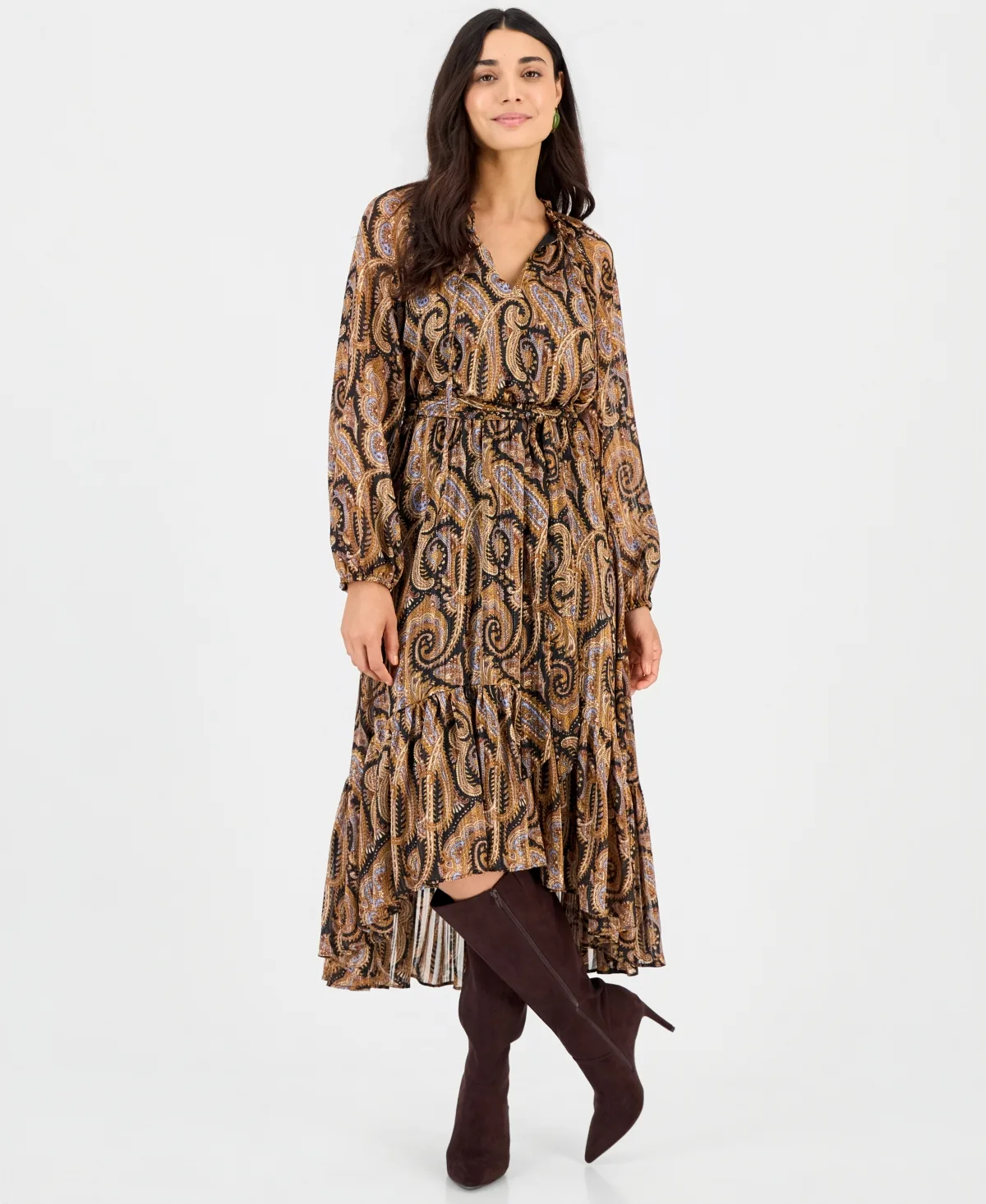 I.n.c. International Concepts Long-Sleeve High-Low Chiffon Dress