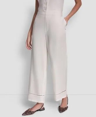 DKNY Jeans Linen Blend High Rise Pull on Wide Leg Pants by DKNY