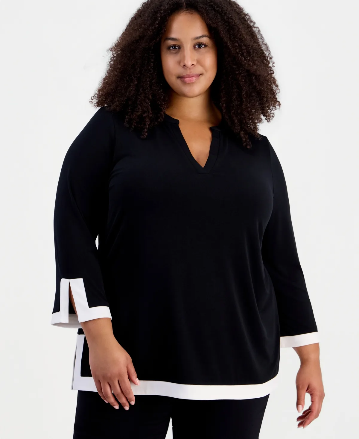 JM Collection 3/4-Sleeve Split Neck Tunic by JM Collection