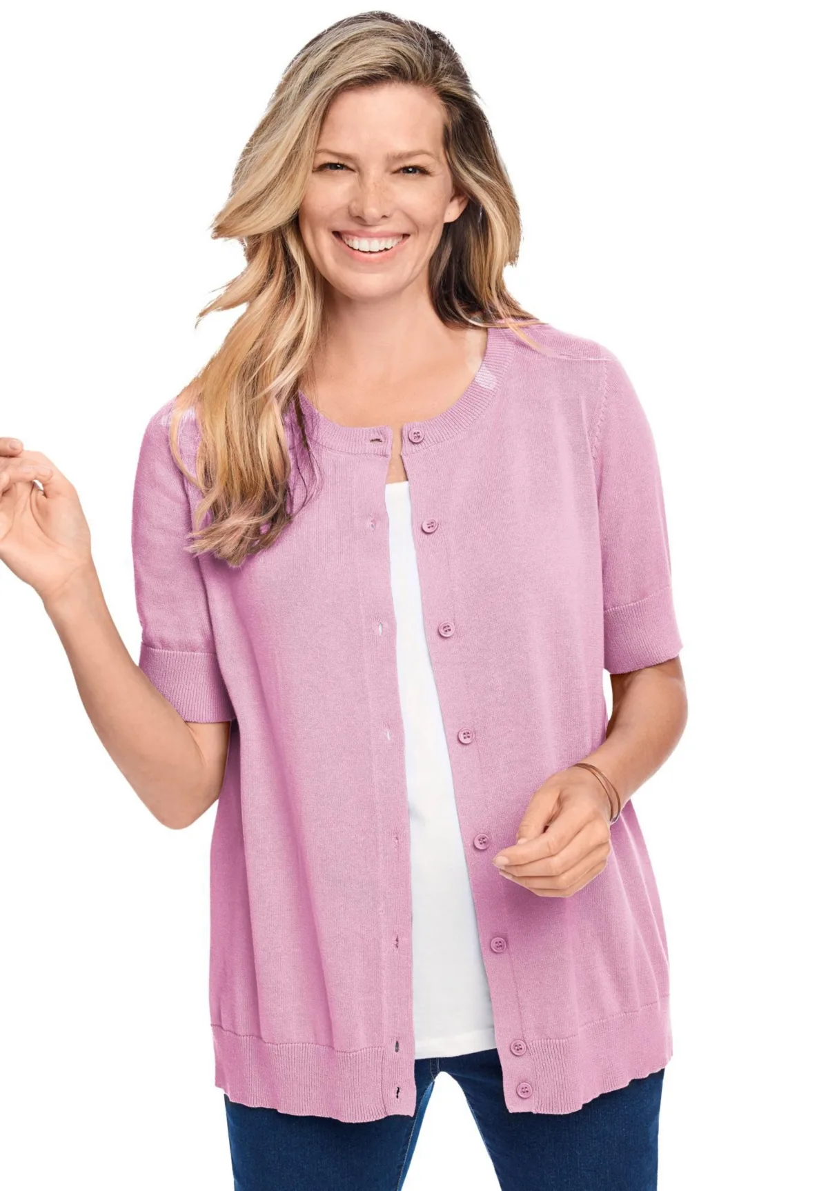 Woman Within Perfect Elbow-Length Sleeve Cardigan by Woman Within