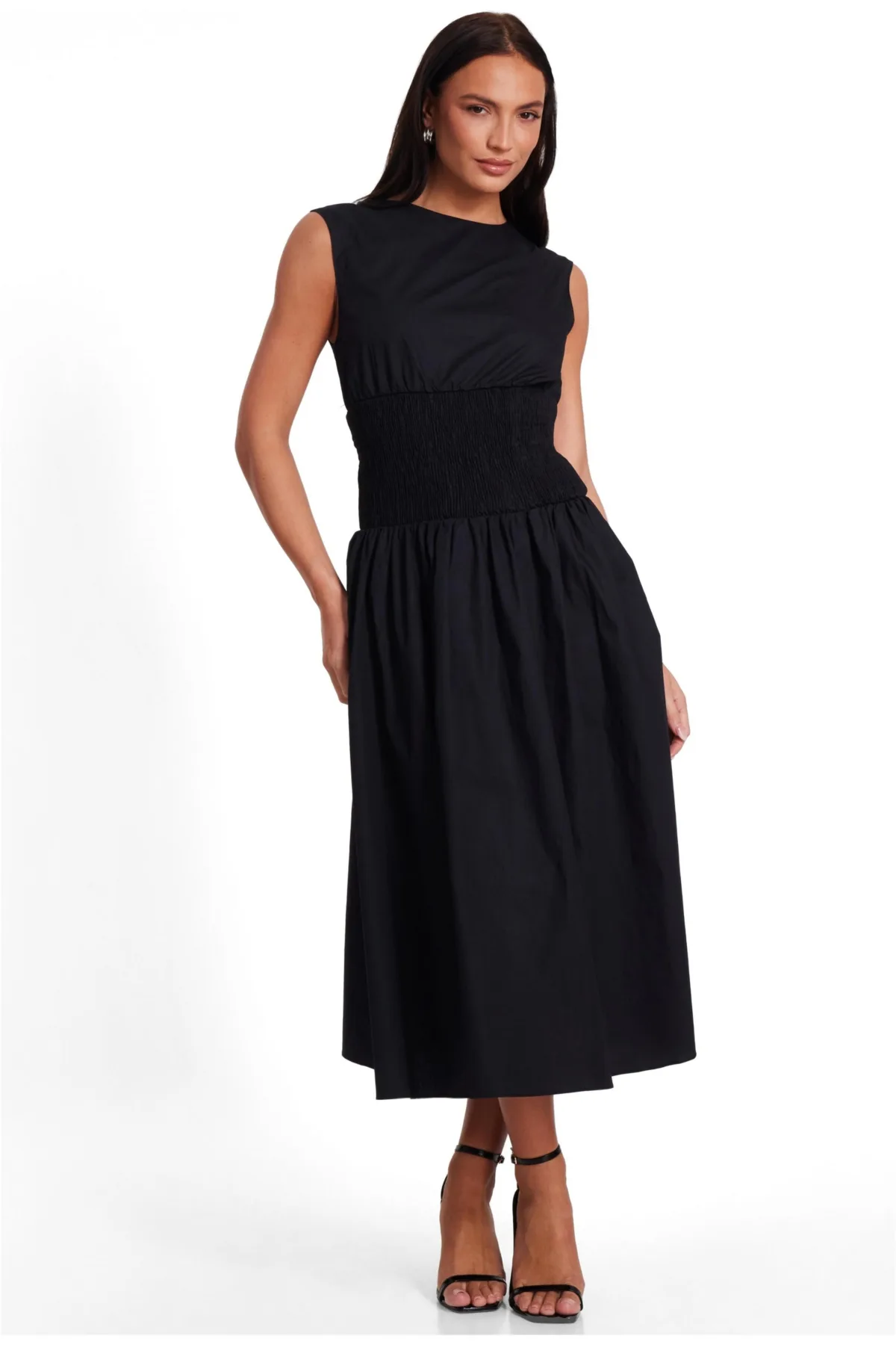 Quiz Poplin Sheered Waist Maxi Dress
