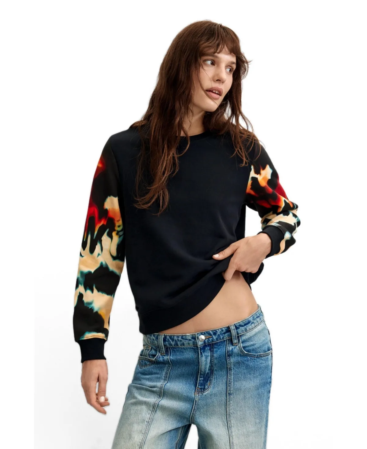 Desigual Printed Sleeve Sweatshirt 100% Cotton