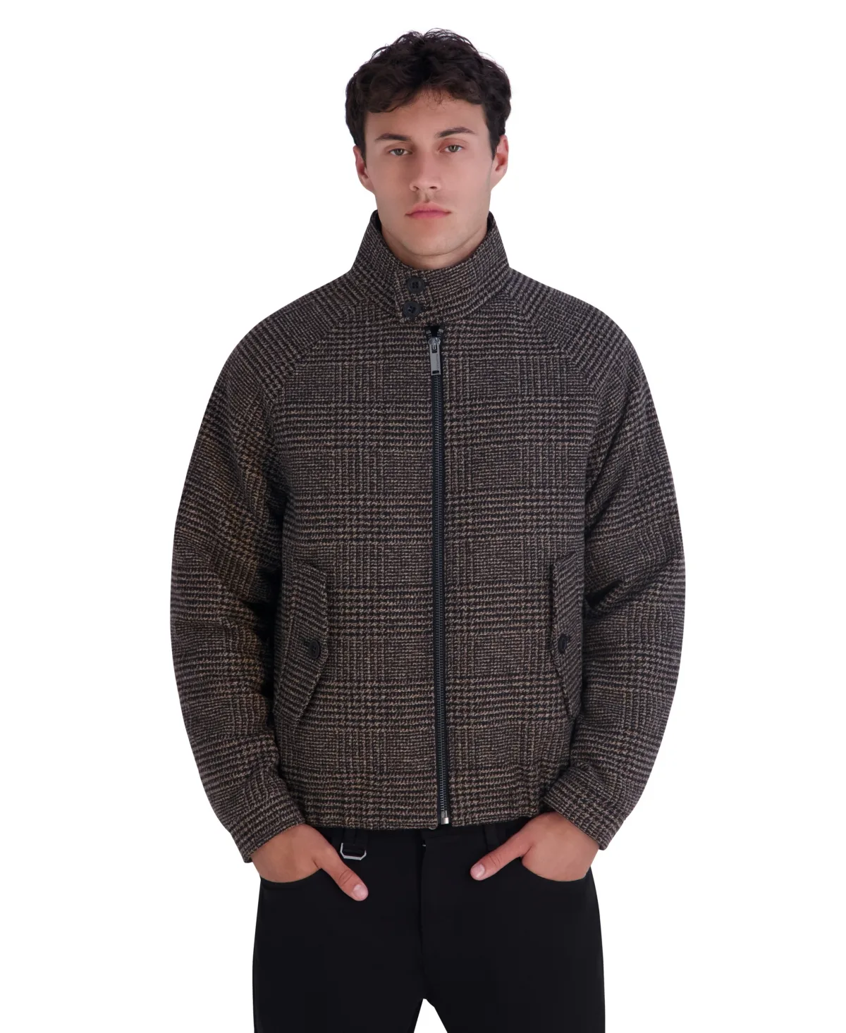 Houndstooth Wool-Blend Bomber Modern-Fit Jacket by Karl Lagerfeld