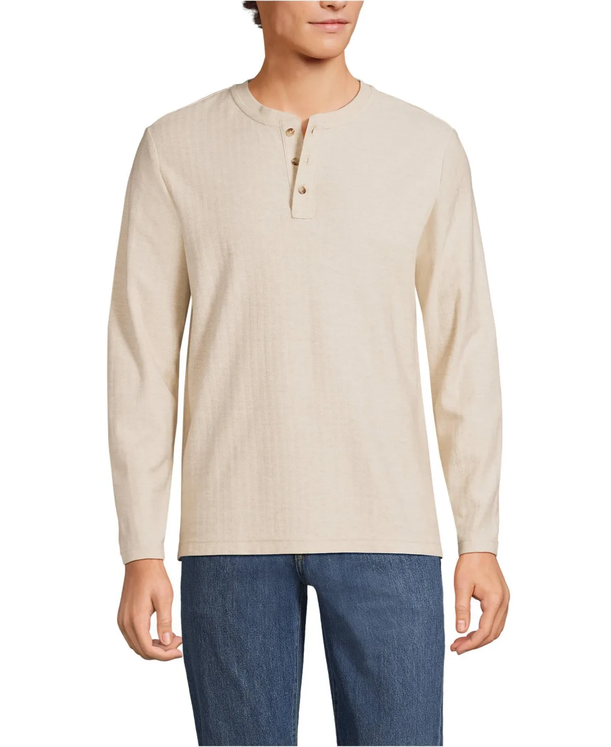 Long Sleeve Textured Herringbone Henley by Lands' End