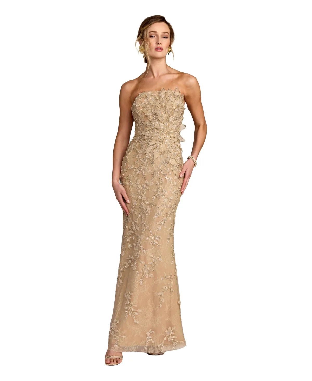 Beaded Mermaid Gown with 3D Flowers by M.A.C.