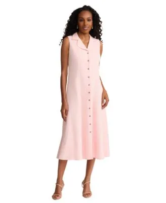 Collared Linen Blend Midi Shirtdress by Jones New York