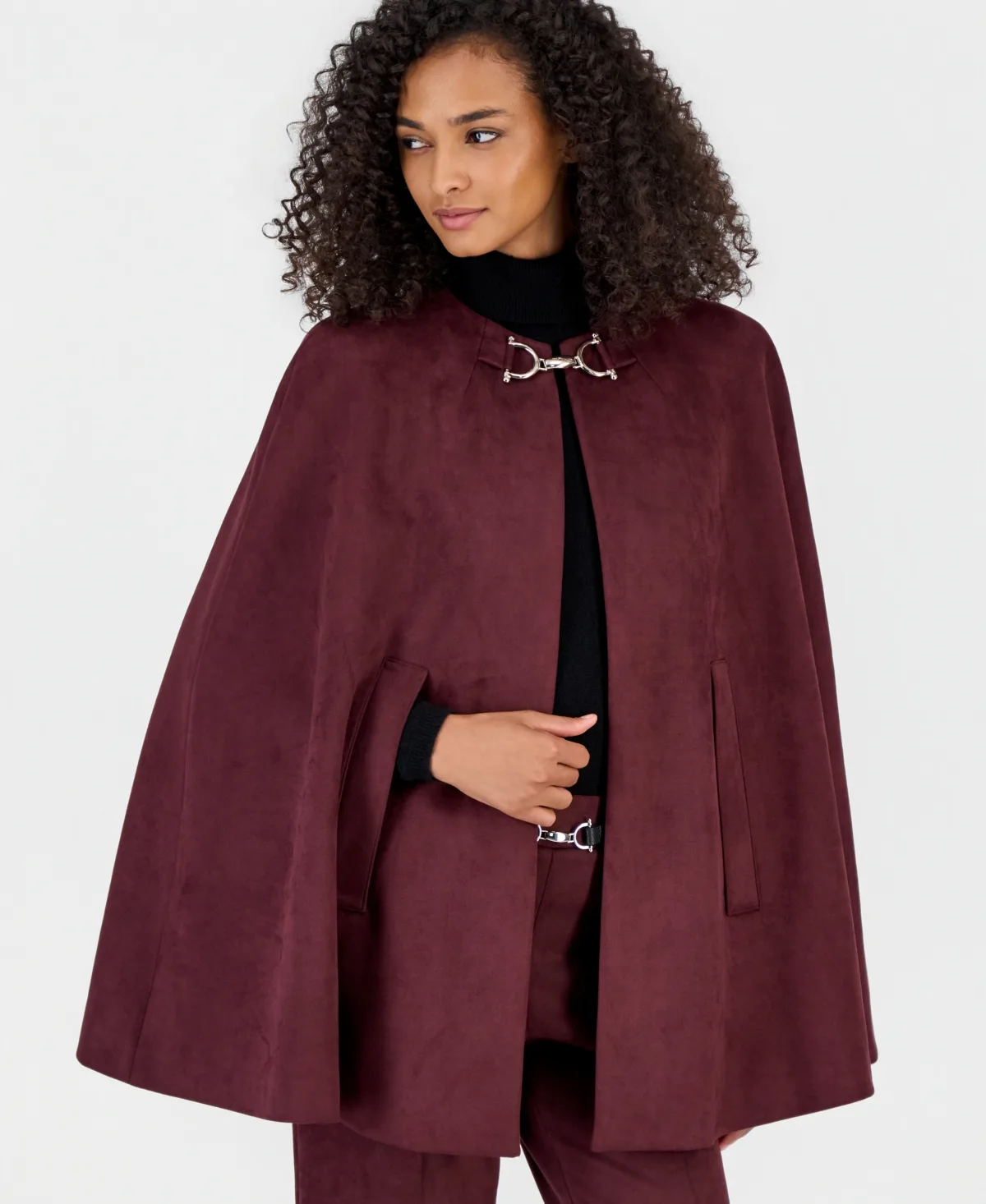 Scuba Suede Long Cape by Anne Klein