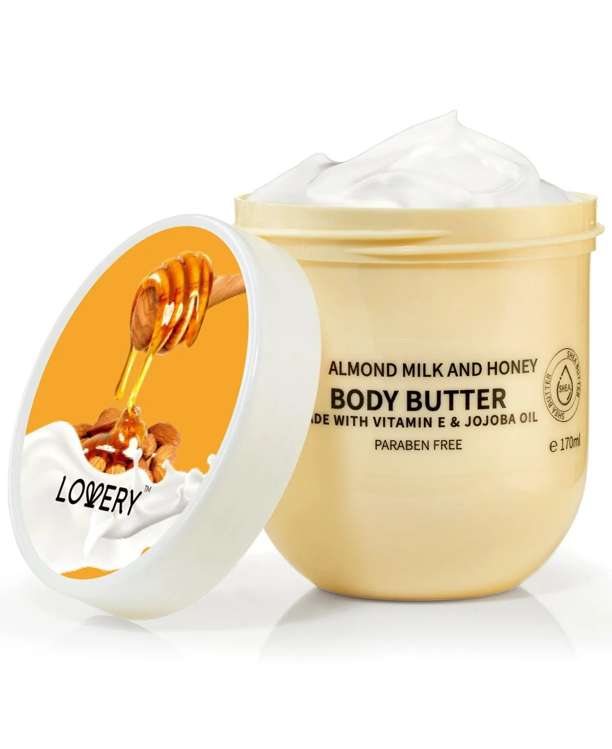 Almond Milk and Honey Whipped Body Butter, Scented Body Cream, 170ml by Lovery