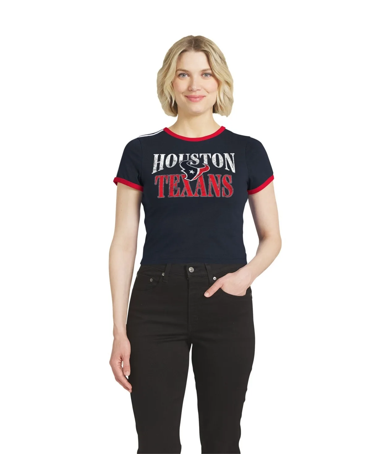Houston Texans Cropped Throwback Ringer T-Shirt by Wear by Erin Andrews