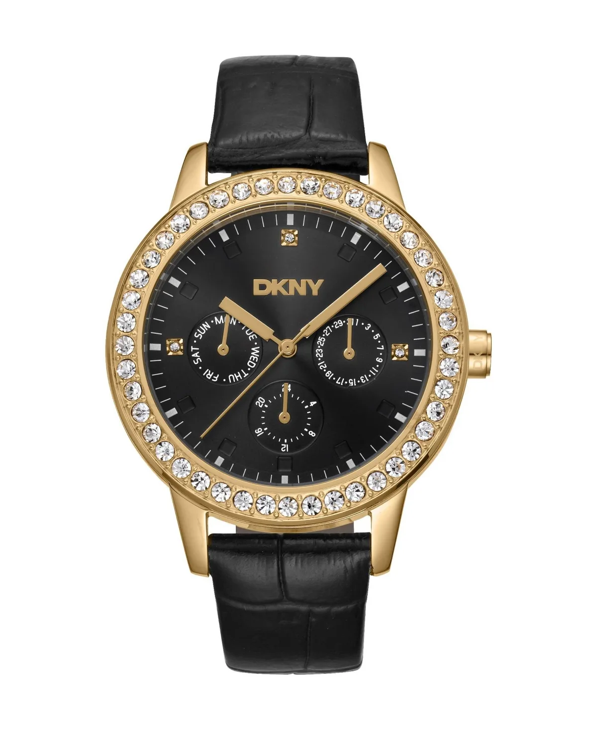 Quartz Parsons Multi Glitz Evening Black Leather Strap Water-Resistant Watch, 40mm