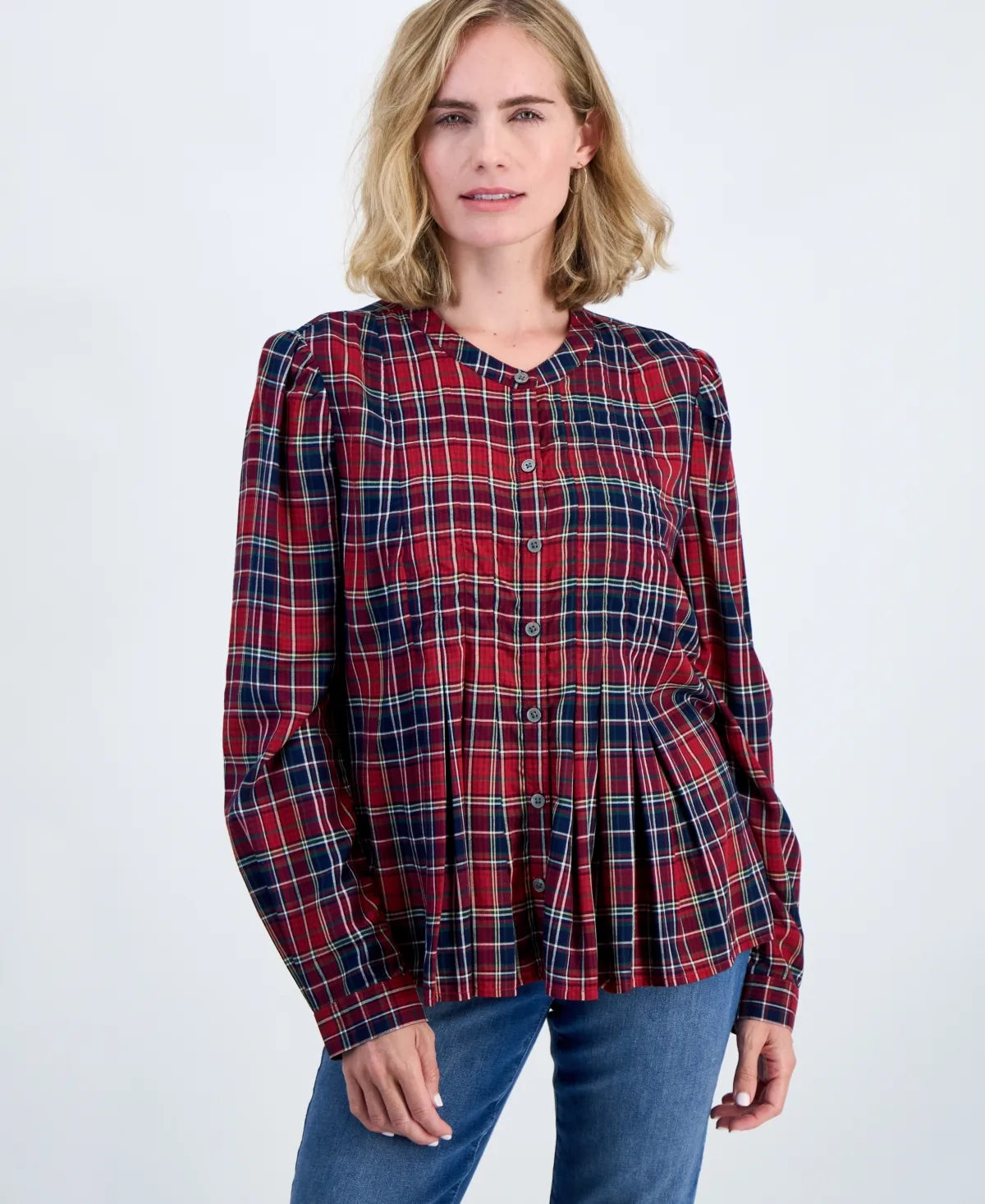 Button-Up Pleated Blouse by Style & Co