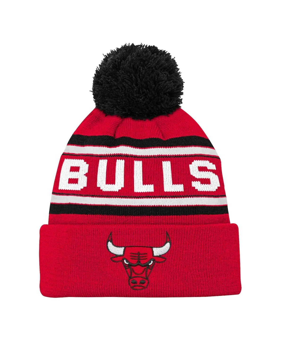 Chicago Bulls Backboard Jacquard Cuffed Knit Hat with Pom by Outerstuff