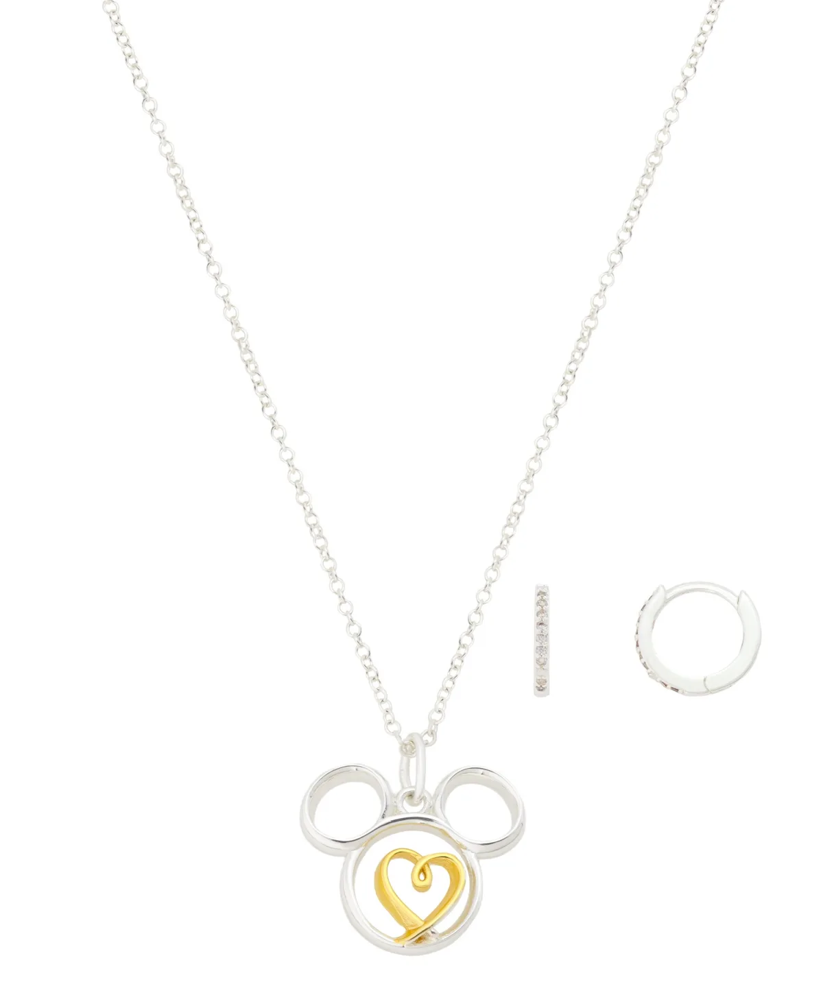 Two-Tone Cubic Zirconia Heart Necklace and Earrings Set by Disney
