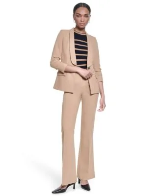 3/4 Sleeve Shoulder Padded One Button Blazer Sleeveless Stripe Sweater Mid Rise Flare Pants by Karl Lagerfeld