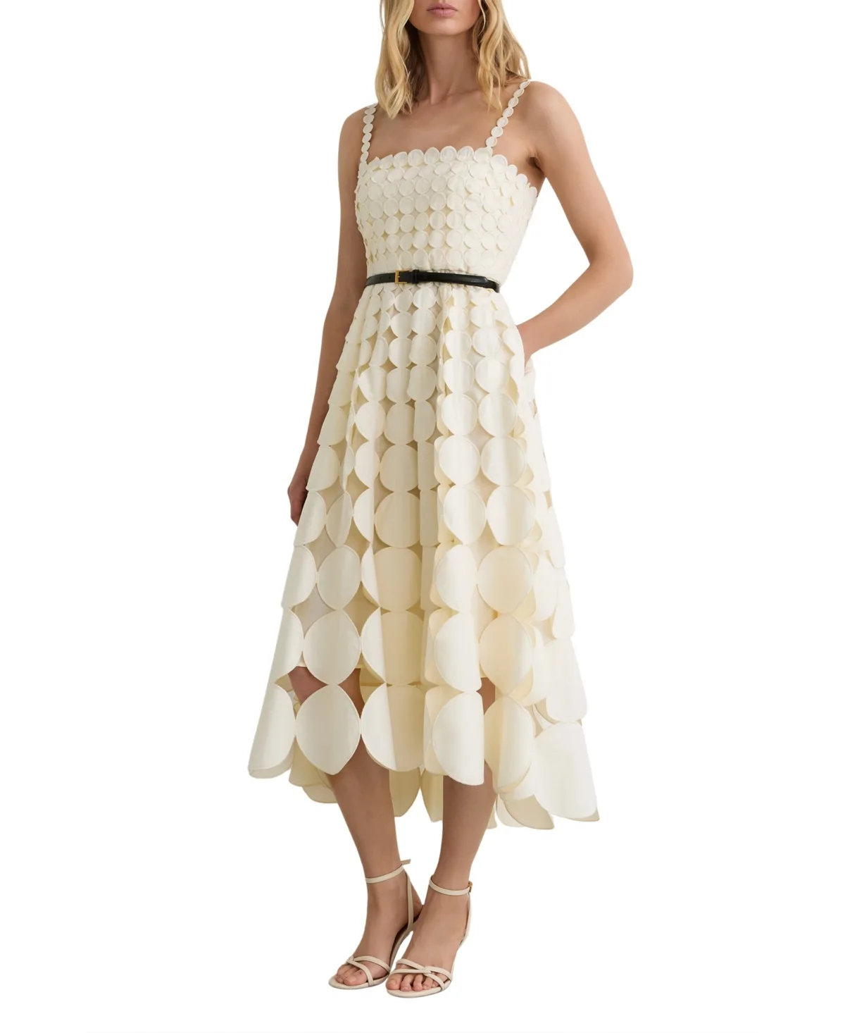 Cotton Cut-Out Belted Midi Dress by Reiss