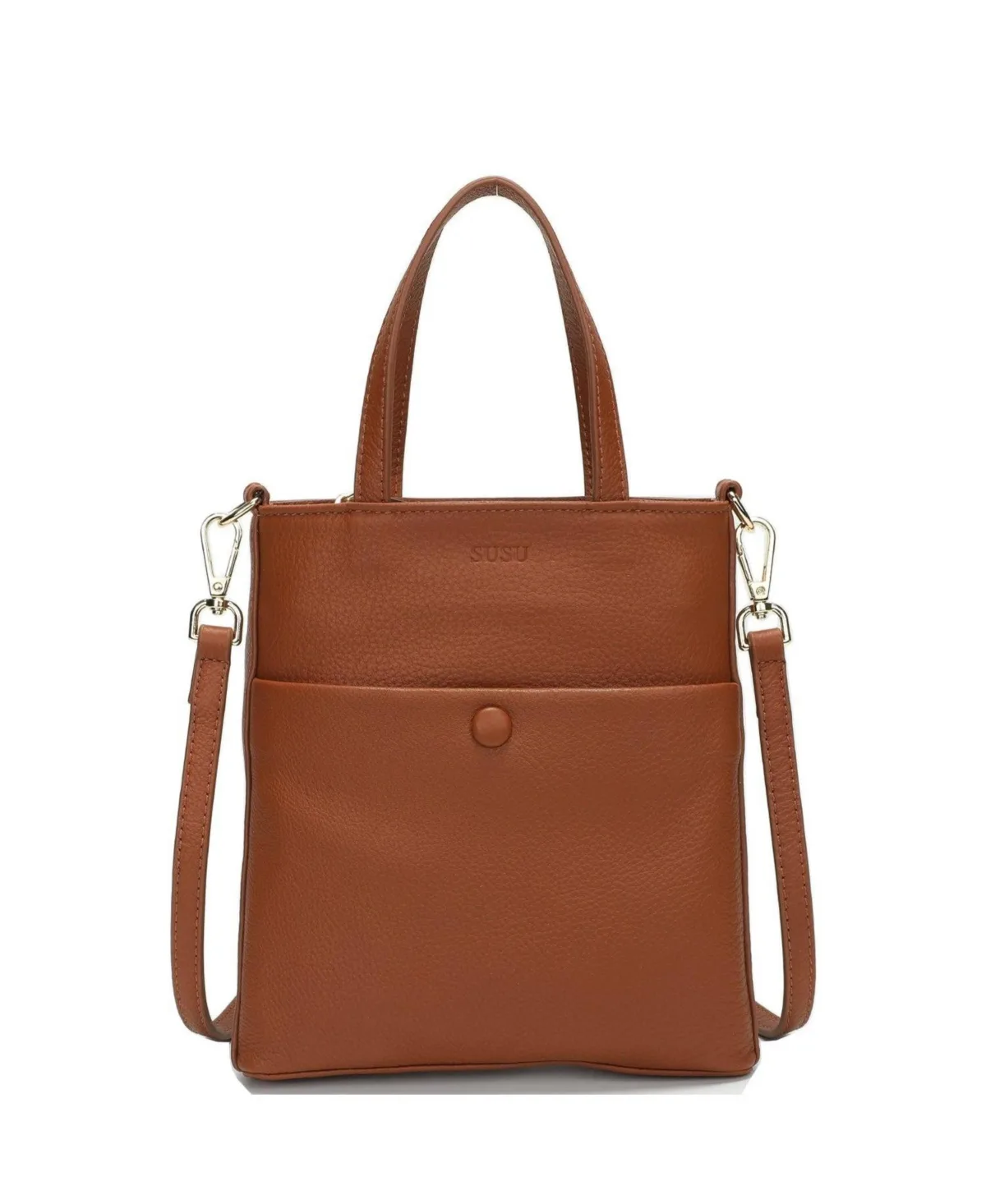 Genuine Leather Small Crossbody Messenger Bag, Mini Top Handle Purse with Adjustable Shoulder Strap and Front Pocket