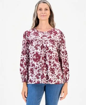 Printed Crewneck Quilted Knit Top by Style & Co