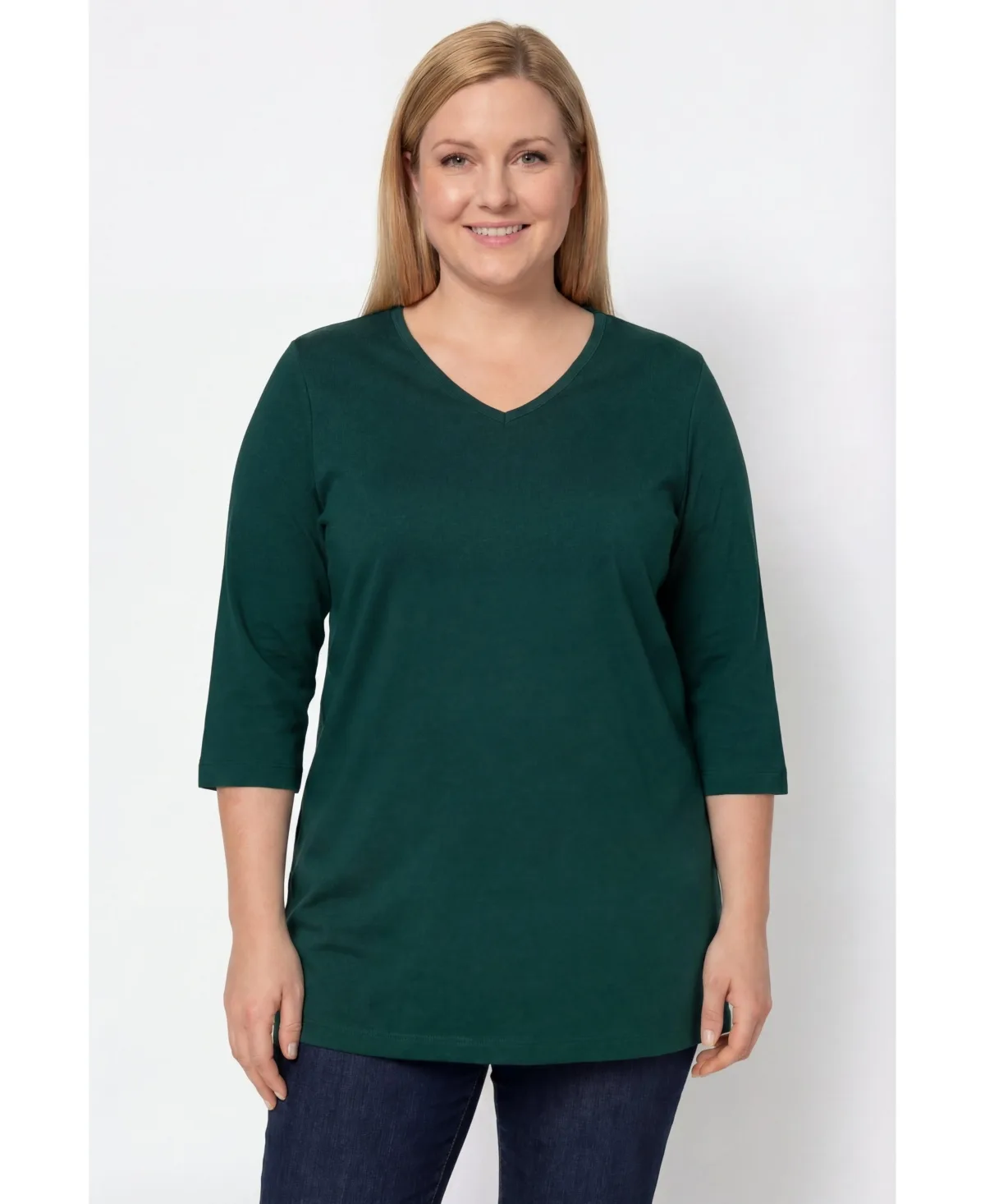 Perfect Three-Quarter Sleeve V-Neck Tunic by Woman Within