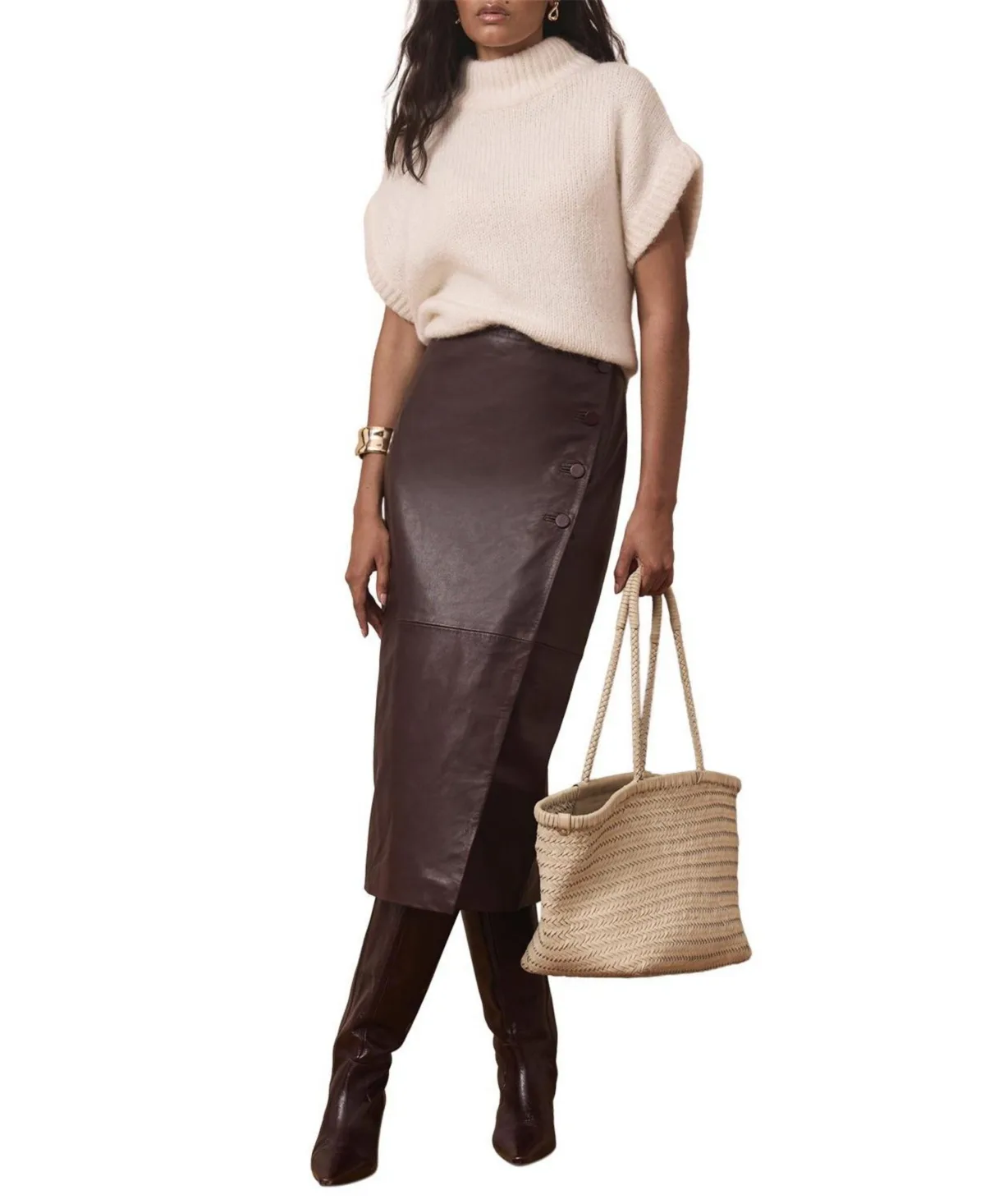Leather Wrap Midi Skirt by Mint Velvet