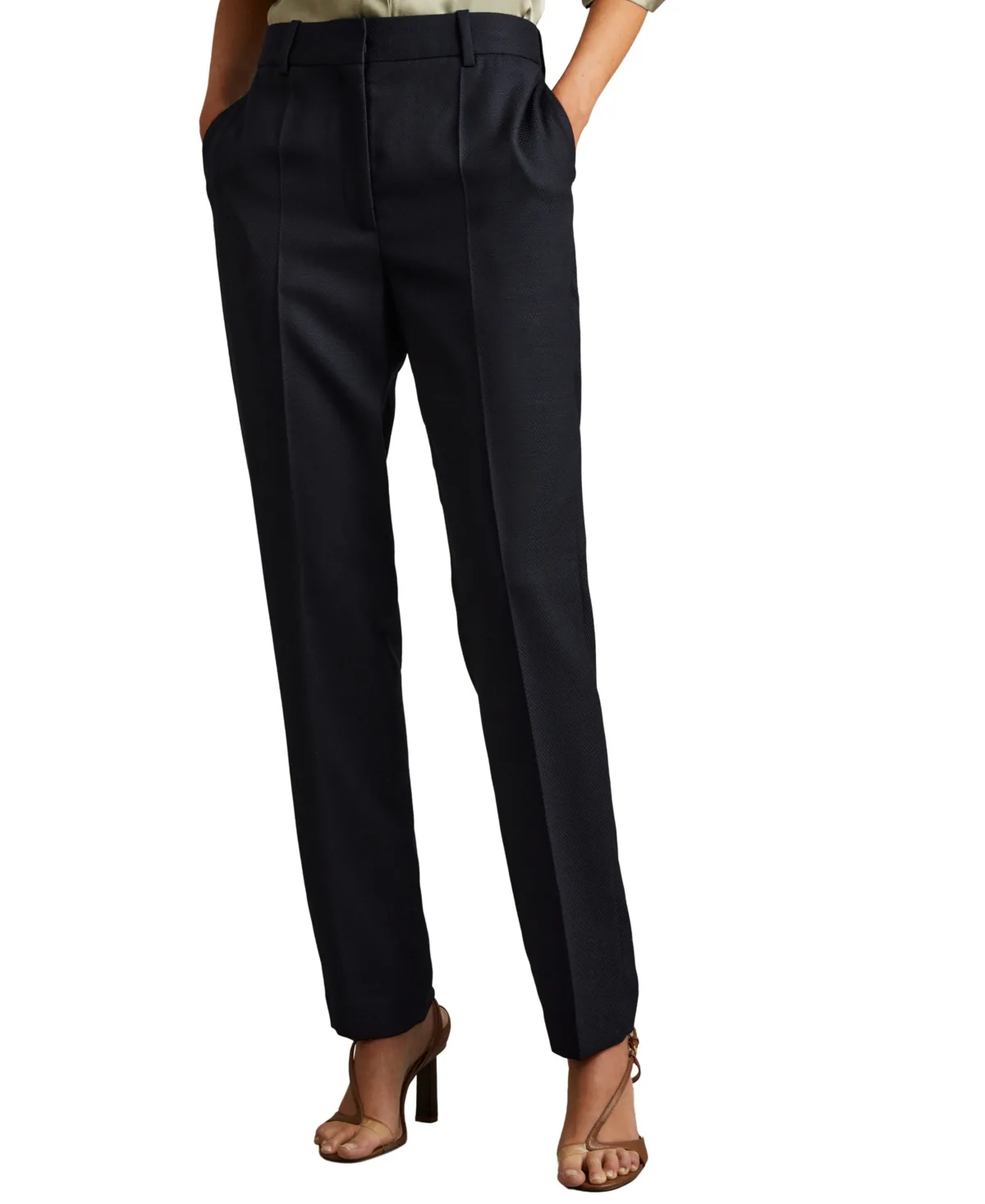 Hallie Slim-Fit Textured Wool-Blend Trousers by Reiss