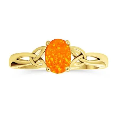Dainty Bff Triquetra Celtic Love Knot Oval Mexican Orange Synthetic Opal Ring Promise Sterling Silver by Bling Jewelry