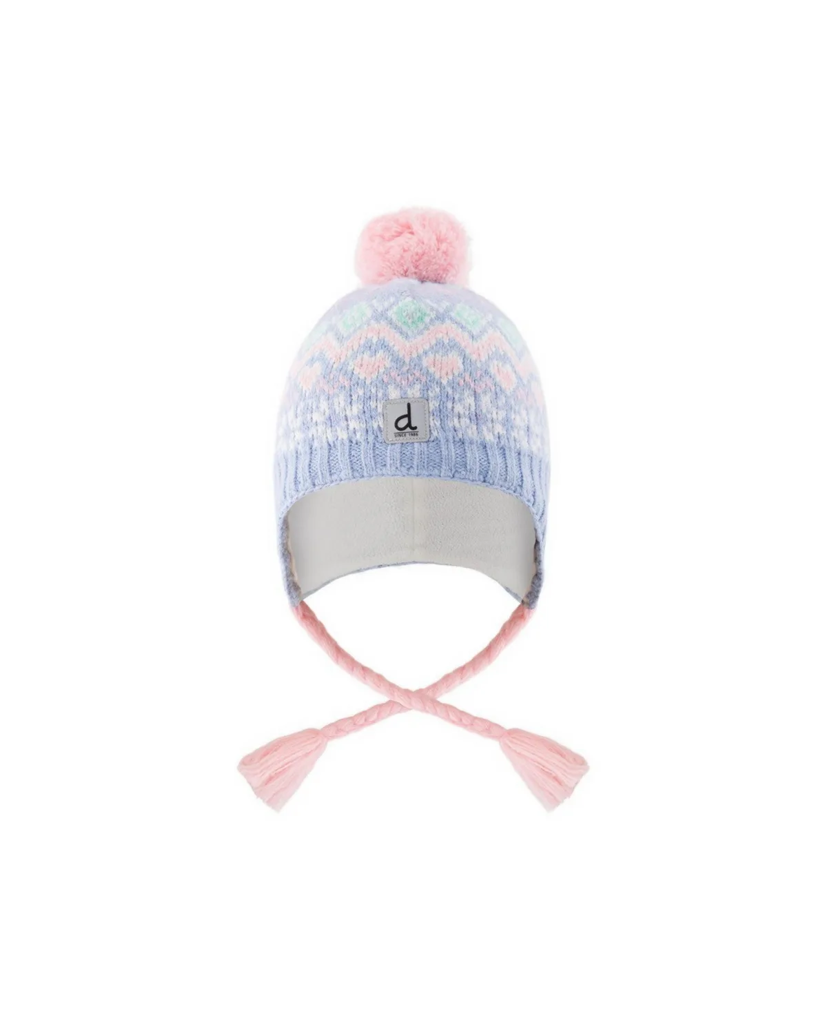 Fair Isle Pattern Braided Ear Flaps with Tassel Ties Beanie by Deux Par Deux