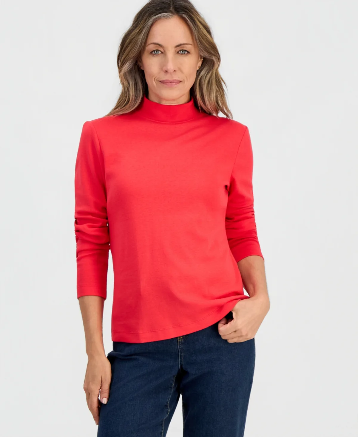 Mock-Neck Cotton Long-Sleeve T-Shirt, Created for Macy's by Style & Co