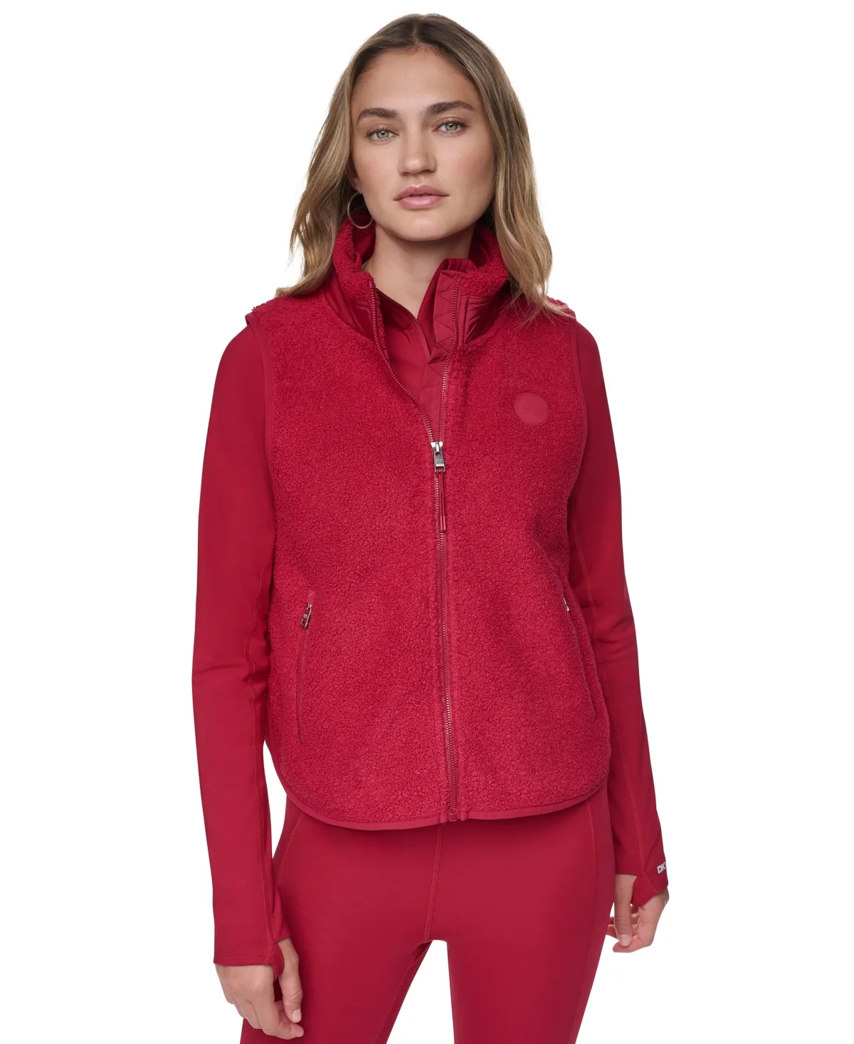 Sport Sherpa Mock-Neck Jacket with Woven Piecing by DKNY