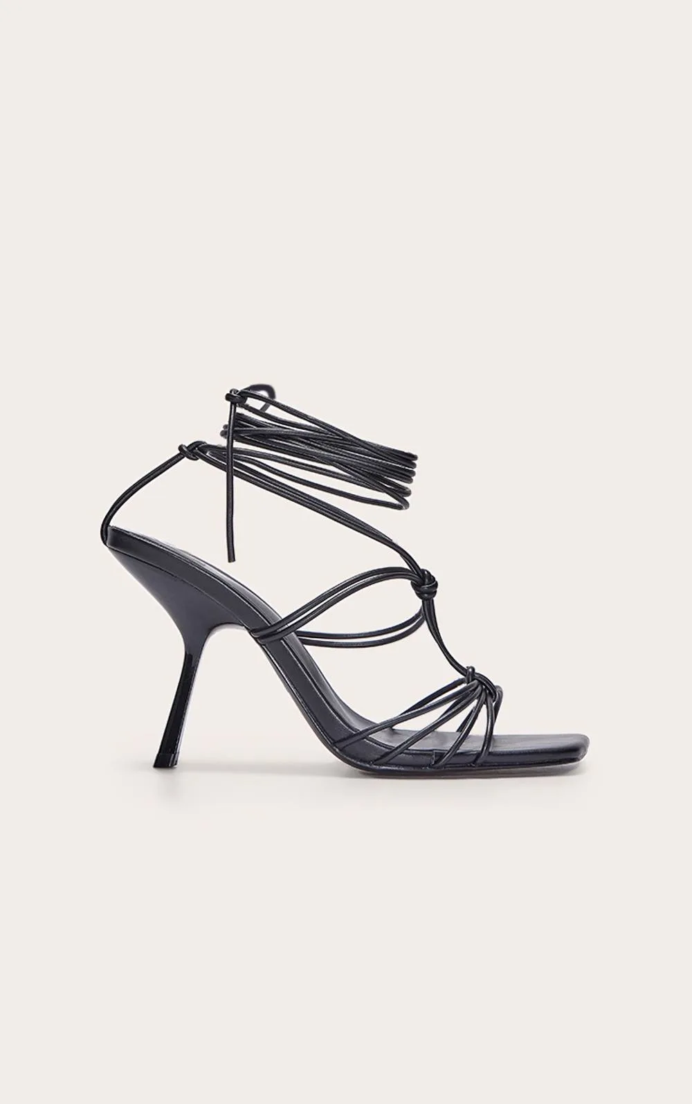 Wide Fit PU Square Toe Knotted Strappy Lace Up Heeled Sandals