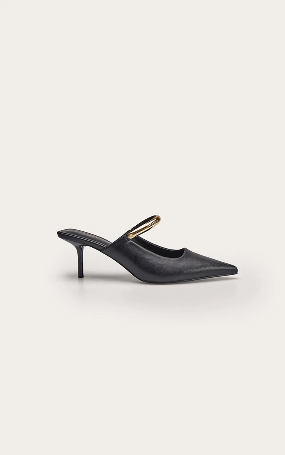 Faux Leather Gold Trim Point Toe Heeled Mules by PrettyLittleThing