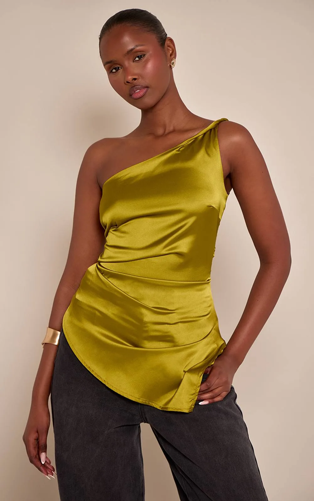 Satin Asymmetric One Shoulder Top