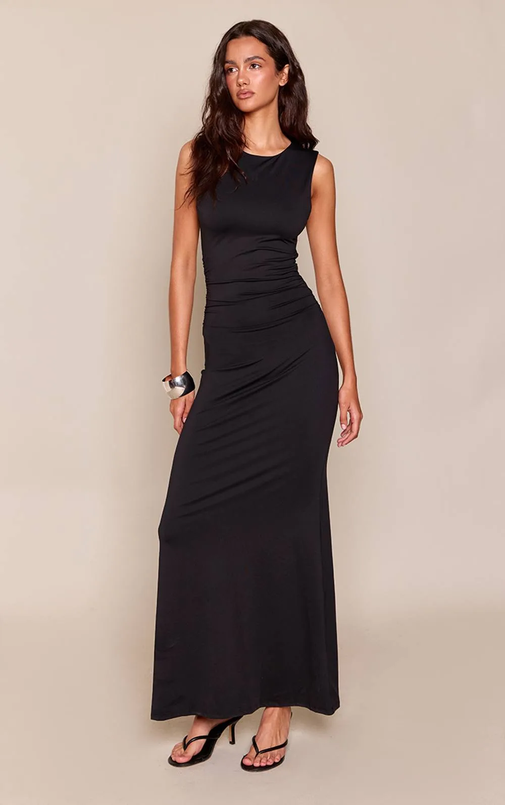 Soft Touch Sleeveless Ruched Side Detail Maxi Dress