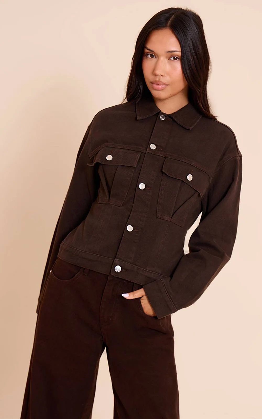 Pleated Cinch Back Denim Jacket