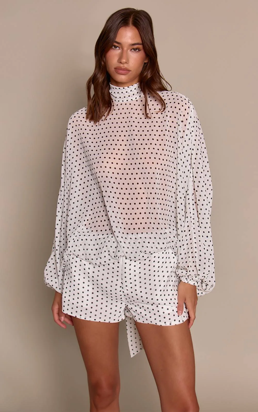 Chiffon Sheer Polka Dot Oversized Blouse Co-Ord by PrettyLittleThing
