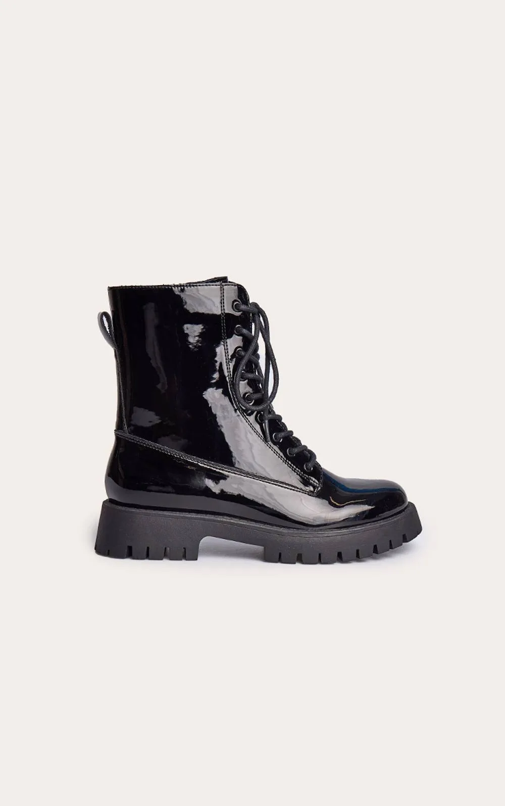 Patent Cleated Sole Ankle Biker Boot by PrettyLittleThing