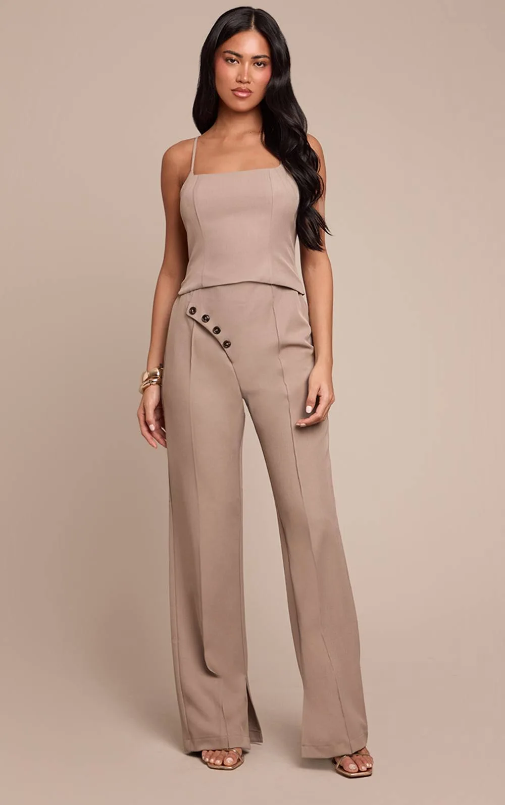 Woven Tailored Button Detail Straight Leg Jumpsuit by PrettyLittleThing