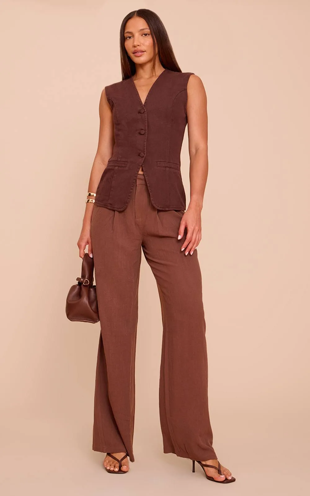 Linen Look Tailored Straight Leg Trousers by PrettyLittleThing