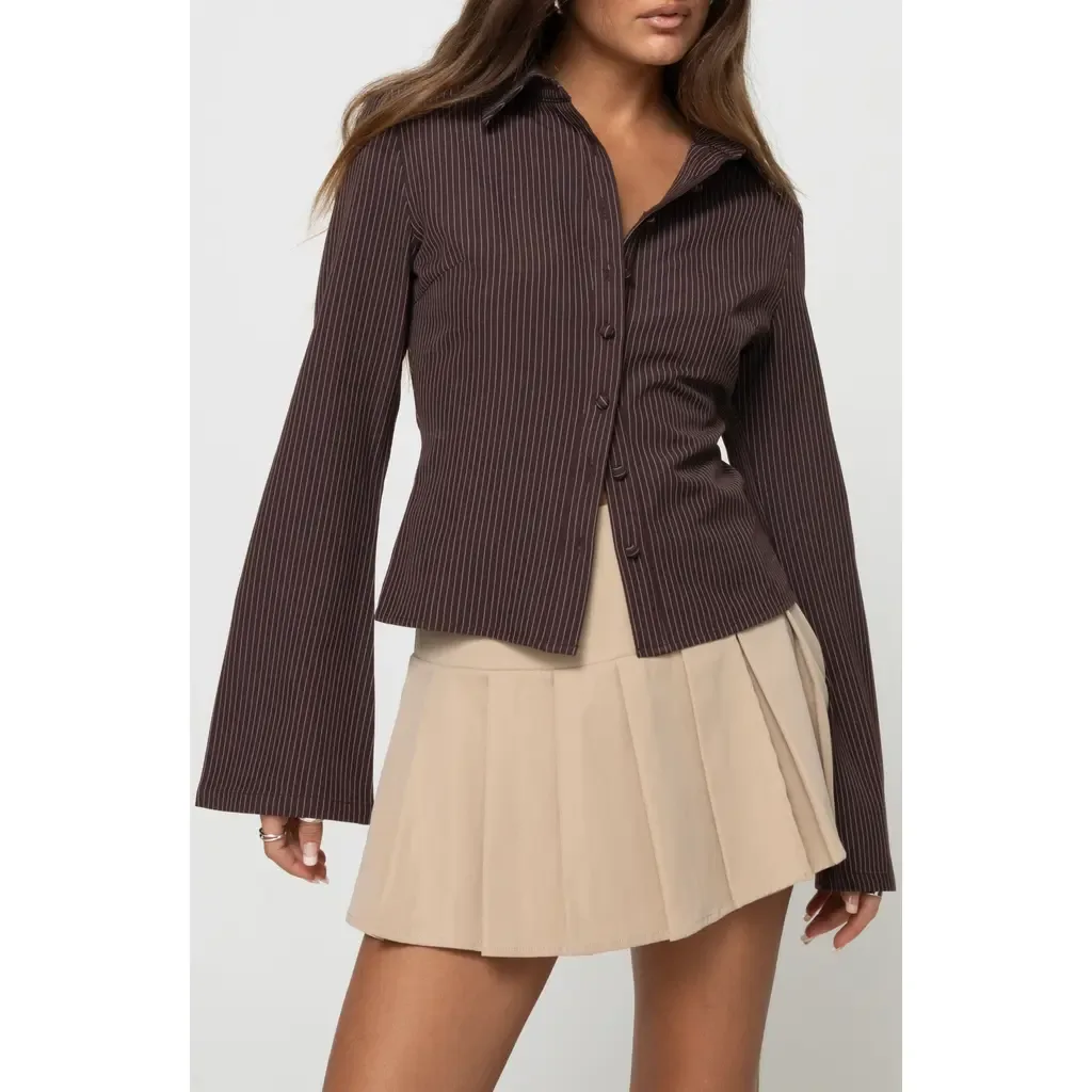 Anni Pinstripe Button-Up Shirt by Princess Polly