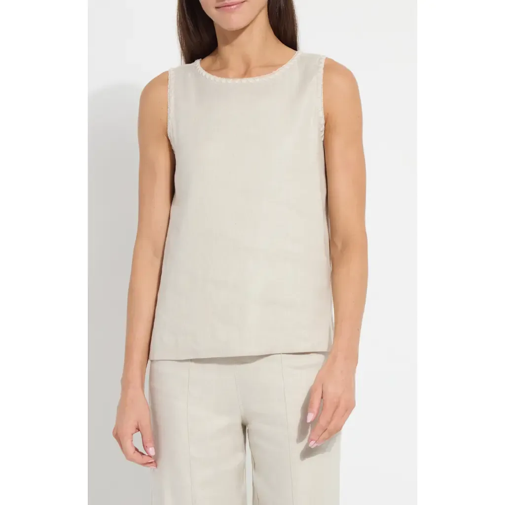 Gabriela Embroidered Detail Linen Blend Tank by Lysse