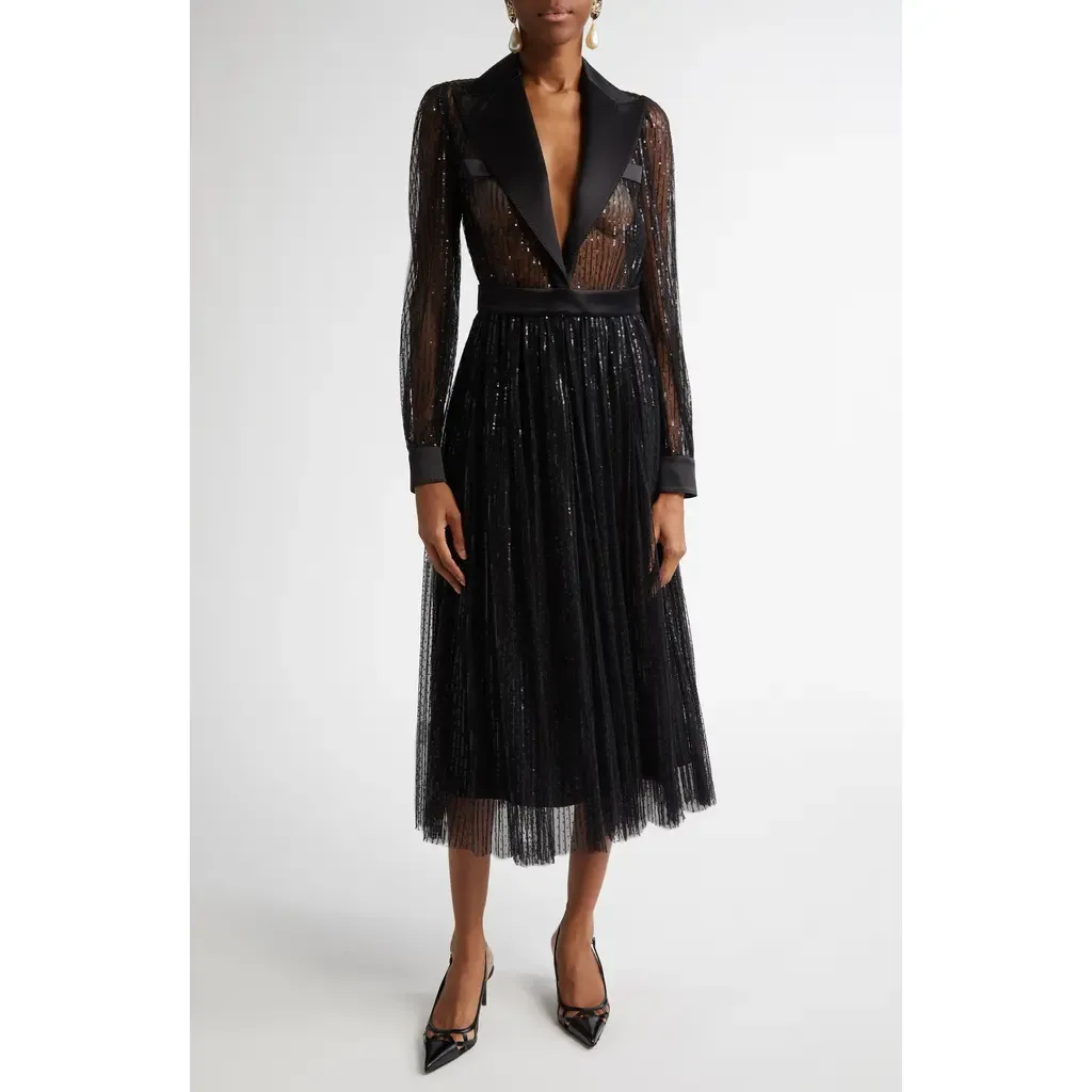 Sequin Sheer Long Sleeve Blazer Midi Dress by Dolce&Gabbana