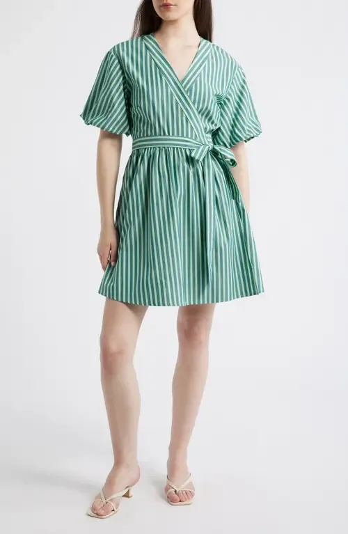 Sossio Stripe Puff Sleeve Wrap Dress by FRNCH