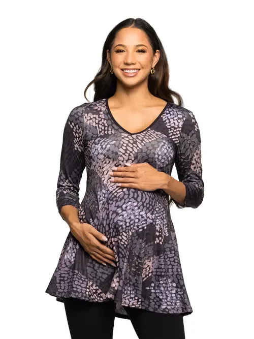 Abstract Print V-Neck Three Quarter Sleeve Tunic Top by 24seven Comfort Apparel