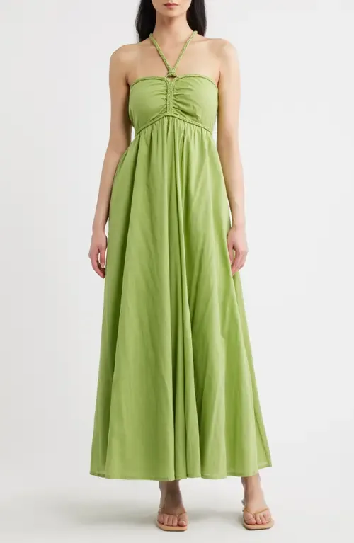 Ruched Halter Neck Cotton Maxi Sundress