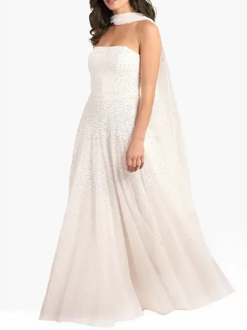 Sunrise Sequin Strapless Cape Gown by Needle & Thread
