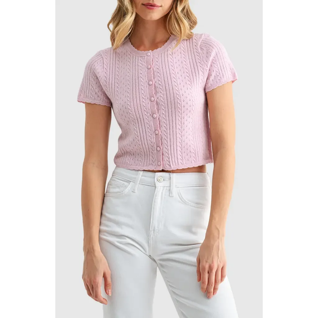 Pointelle Crop Sweater by All in Favor