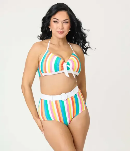 Bow Halter Swim Top by Unique Vintage