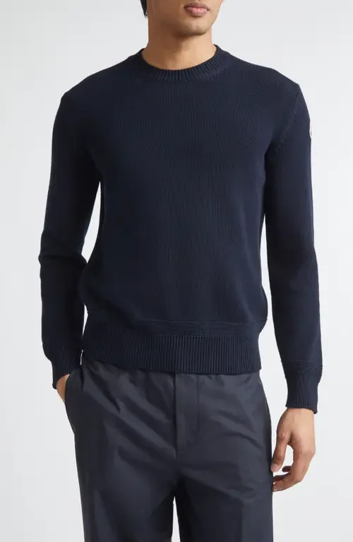 Logo Patch Cotton Crewneck Sweater by Moncler