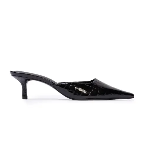 Riley 50 Croc Pump in Black Croc Patent Leather by BLACK SUEDE STUDIO