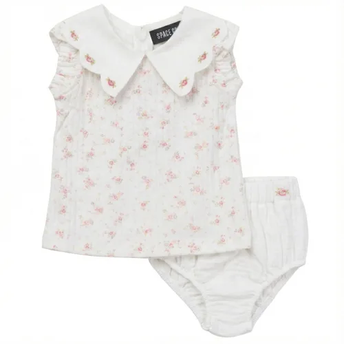 Floral Gauze Set with Scallop Collar Top and Bloomer by Space Grey