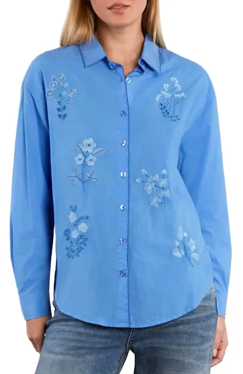 Poetic Floral Embroidered Button-Up Shirt by Billy T